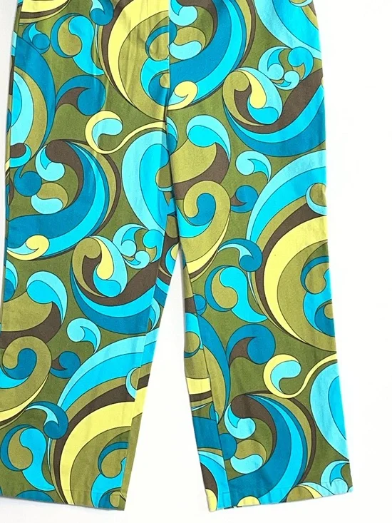 Talbots Turquoise & Lime Crop Pants 8 Psychedelic Bold Swirl Stretch Paisley - Picture 3 of 16
